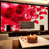 3D立体大型壁画电视背景影视墙壁纸 婚房红色玫瑰花瓣简约现代