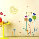 手绘小花 涂鸦花园 客厅可爱幼儿园儿童房背景三代可移除外贸墙贴