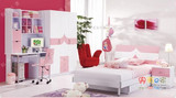 品牌儿童家具组合套装四件套1.2米儿童床书桌衣橱公主房女孩粉红