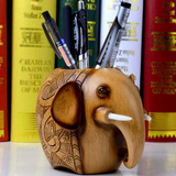 现代中式家居书房桌面摆设装饰品吉祥礼物创意大象笔筒办公室摆件