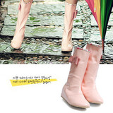 新款日韩版蝴蝶结漆皮内增高雨鞋雨靴 女士时尚水鞋高筒雨靴子