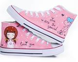 韩版夏天女款帆布鞋手绘鞋少女生粉红色高帮板鞋外贸气球男生唯美