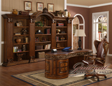 美式实木书柜组合欧式储物柜书橱 复古雕花装饰柜展示柜书房家具
