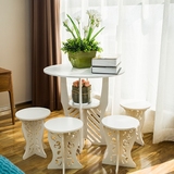 欧式小户型阳台桌椅雕花休闲咖啡桌创意双层小圆桌洽谈组合桌椅