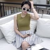 夏装薄款2016韩版紧身修身纯色螺纹圆领无袖针织背心女打底衫上衣