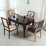 欧美式真皮实木扶手餐椅 样板房 书房咖啡厅复古休闲椅家用餐桌椅