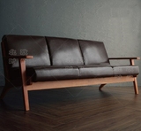 北欧小户型客厅双人实木复古工业风皮质沙发咖啡店休闲椅单人123