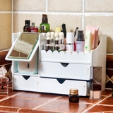 防水加厚浴室化妆品收纳盒三抽屉桌面首饰储物盒DIY多功能送镜子