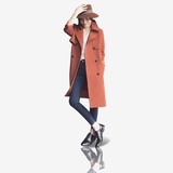 2016秋冬韩版修身显瘦大气经典版设计挺括棕红色长袖中长款风衣女