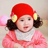 韩版 宝宝小女孩儿童婴儿套头假发帽子夏秋季 新生儿女童0-1-3岁