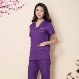 包邮紫色纯棉洗手衣分体套装藏蓝色手术衣韩版医生工作服短袖