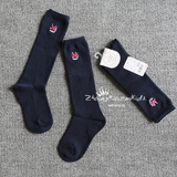 【张小米】女童日本原单童袜中长筒袜贴钻刺绣黑蓝色精梳棉袜子