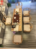 新中式老榆木免漆茶桌书桌实木茶桌椅组合书架茶架简约罗汉床圈椅