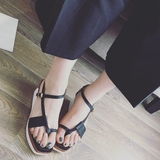 女士罗马鞋子夏季新品 韩版潮鞋坡跟厚底松糕套趾女凉鞋黑色棕色