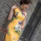 高档2016新款夏季中式大码传统旗袍连衣裙中长款改良优雅修身显瘦