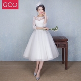 GCU2016春夏季新款短款婚纱礼服新娘韩式双肩长袖伴娘婚纱修身女