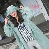 韩国风衣女2016秋装新款韩版长袖中长款宽松纯色连帽外套学生薄款