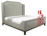 美式实木双人床 欧式简约现代1.5米1.8m布艺婚床大床 样板房定制