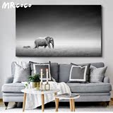 大象与小斑马动物黑白风景摄影北欧个性客厅卧室床头画装饰挂画