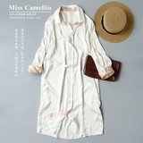Miss Camellia大牌原单 100%重磅真丝简洁腰带防晒衬衫式连衣裙