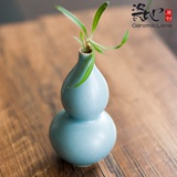 瓷地禅意陶瓷小花瓶 创意葫芦造型 手工粗陶小花瓶 日式茶道花器