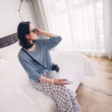 夏季新款韩国宽松圆领纯色麻针织七分袖短袖套头空调罩衫上衣 女