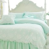 裸睡床单被套床上四件套纯棉夏季2.0m床双人全棉公主风1.8m床裙式
