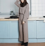【Miss fox】韩国纯色针织宽松毛衣阔腿裤两件套设计针织套装