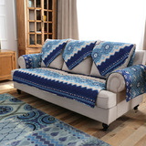 莫耐河 地中海蓝色复古条纹全棉防滑沙发垫坐垫沙发巾盖布套定做