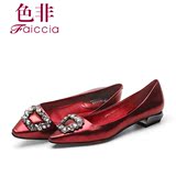 Faiccia/色非2015秋季新款专柜正品真皮浅口尖头水钻粗跟女鞋7C02