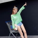 夏季新款2016韩版宽松显瘦圆领蝙蝠袖条纹针织衫长袖T恤罩衫女潮