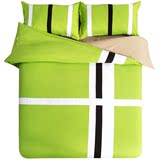 简约条纹床单床笠四件套纯色床上用品被单被套三件套1.8米果绿色
