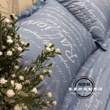 斜纹纯棉长绒棉布定制定做字母英文美式三四件套被套床单床笠枕套