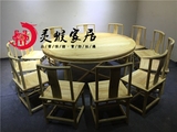 餐桌老榆木免漆家具 现代纯实木大圆桌禅意餐桌椅茶椅新中式餐桌