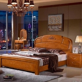 全实木床 现代美式床 简约双人床 新古典橡木床1.5 1.8米婚床