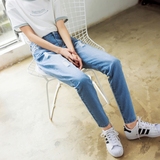 2016秋款初高中大学生女装做旧新款自然腰破洞常规韩版宽松牛仔裤