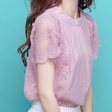 蕾丝雪纺衫女短袖2016夏季新款韩版宽松大码修身亚麻上衣甜美小衫