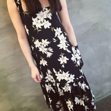 Wiki加元素 2016夏季新款韩版吊带百搭印花连衣裙度假风女式长裙