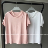【ZYSTUDIO】 一颗颗花瓣设计的圆领T恤 白色粉色