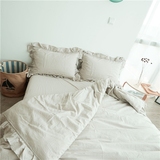 韩式全棉公主风水洗棉被子四件套纯棉粉色荷叶边1.5米床单床笠式