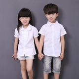 男童白衬衫短袖童装纯棉女童纯白色衬衣儿童节目表演出服夏季校服