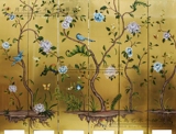漆画手绘屏风隔断玄关背景墙酒店家庭中欧式进口金箔花鸟装饰屏风