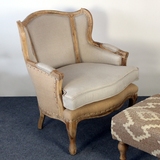 北欧法式休闲椅 橡木架亚麻时尚布艺单人羽绒沙发 美式乡村老虎椅