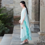 初蝉夏季女装改良中式中国风唐装复古上衣雪纺不规则无袖连衣裙