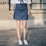 LRUD2016夏季新款韩版高腰单排扣牛仔半身裙女显瘦A字裙短裙