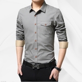 2016夏季男士衬衫长袖衬衣青年商务休闲修身型韩版纯棉常规纯色潮