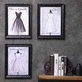 美式复古怀旧立体木板画女装店服装店黑白挂画创意组合壁挂装饰画