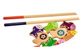 儿童益智早教双杆磁性钓鱼玩具 木制亲子互动游戏 超长杆磁性钓鱼