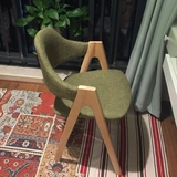 实木电脑椅水曲柳椅子凳子带靠背咖啡椅软包椅布艺餐椅北欧宜家