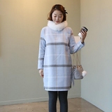 韩国代购孕妇装15冬季加厚OL职业时尚格子毛呢连衣裙宽松上衣